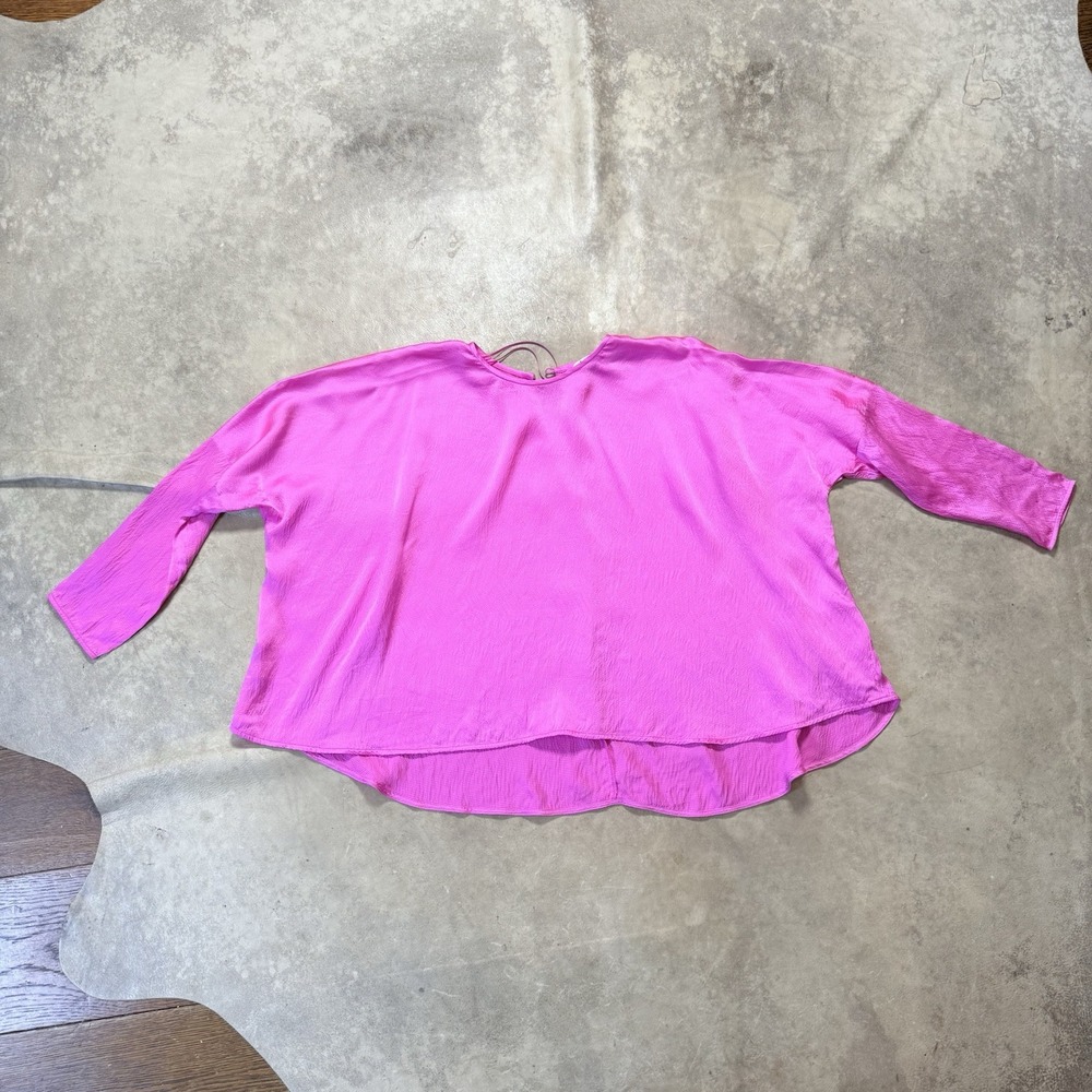 Amur Shirt‎ Blouse Womens Size Large Pink Silk 3/4 Sleeve Oversized Flowy